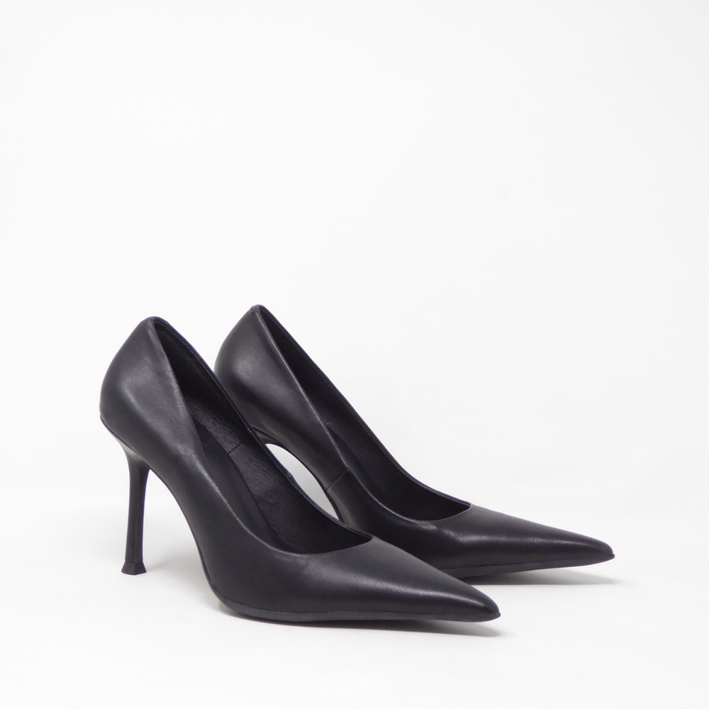 NEW Jeffrey Campbell Pucker Pumps Heels Black Leather Pointed Toe Stiletto 6.5